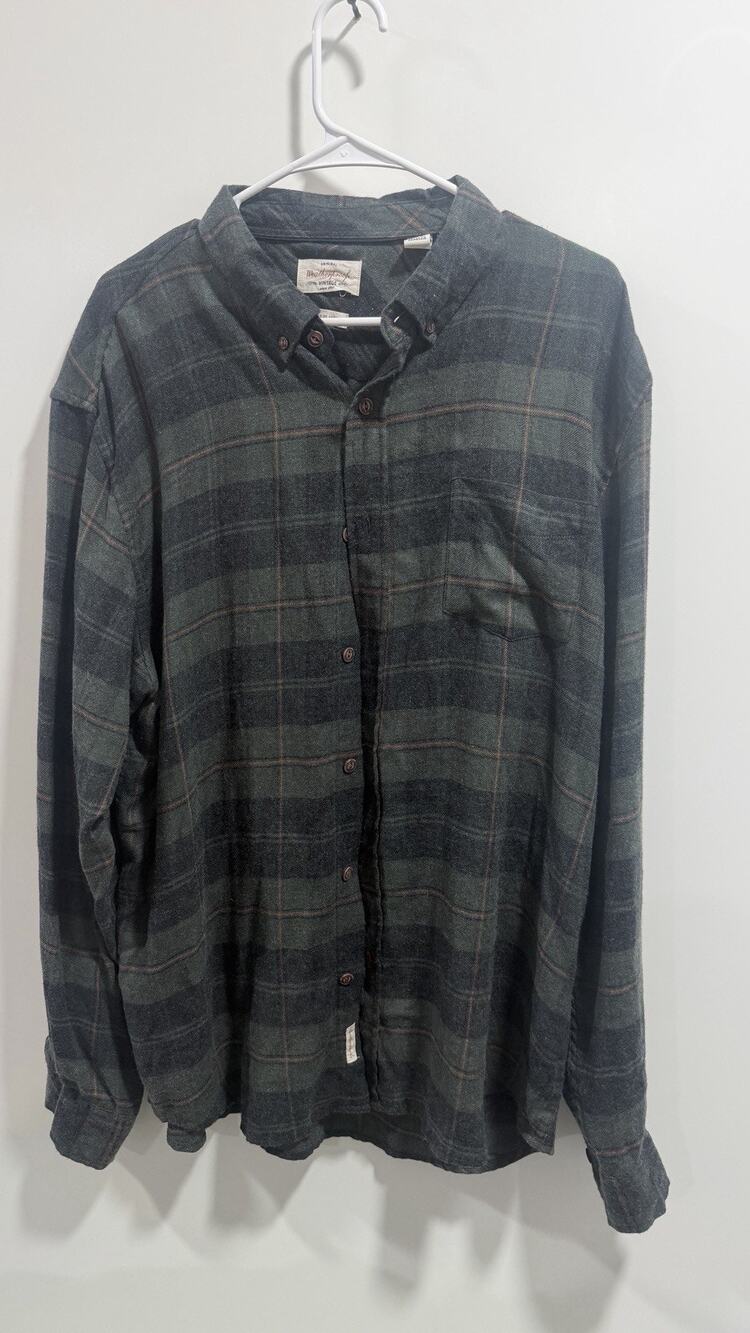 Weatherproof Men's Plaid Blue Green Brown Flannel Long Sleeve Button-Up Shirt XL